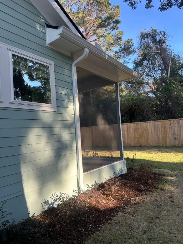 Gutter downspout on back screened in porch in Mt. Pleasant, SC