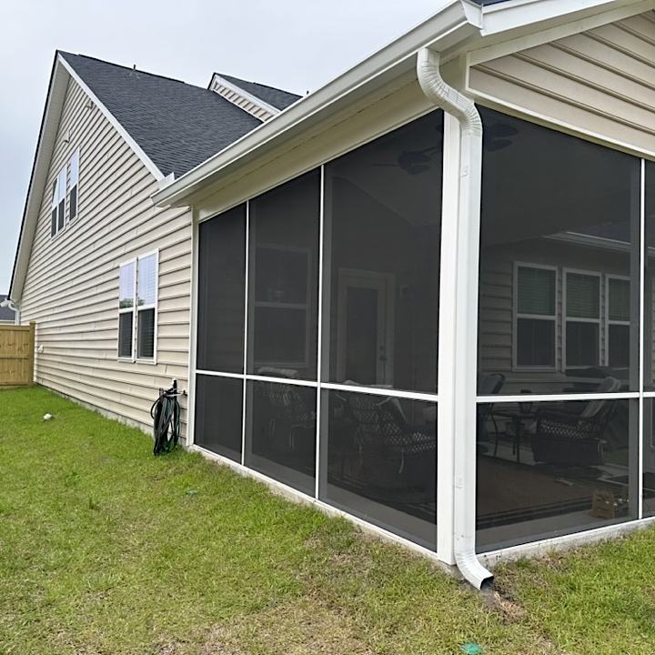 Seamless gutter installed on back porch in Summers Corner subdivision in Summerville, SC.