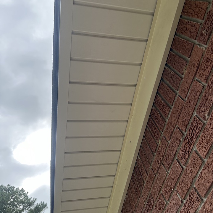 Almond color soffit and facia installation in Charleston, SC.