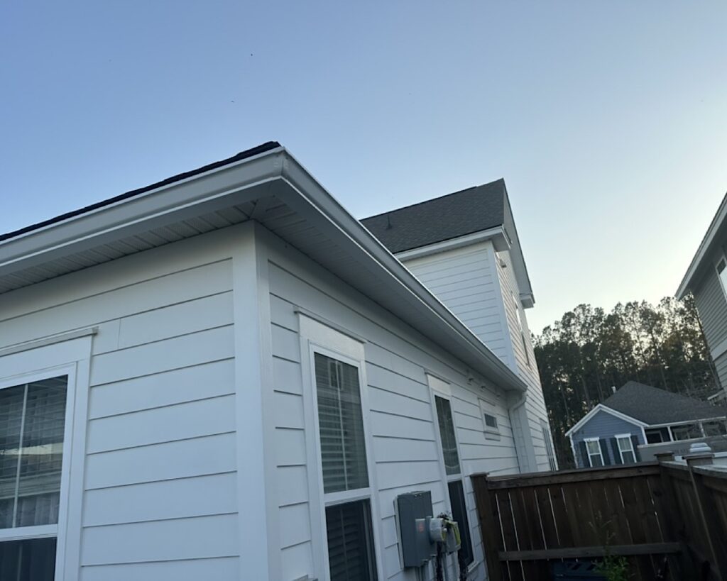 White gutter installation in the local Nexton community