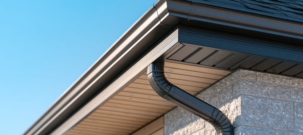 Aluminum gutters and downspout installed on a residential home in Charleston, SC.